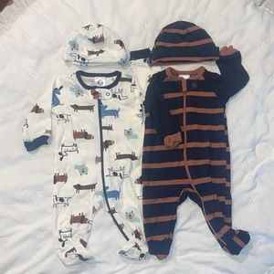 NB two Gerbers onesies with matching hats.